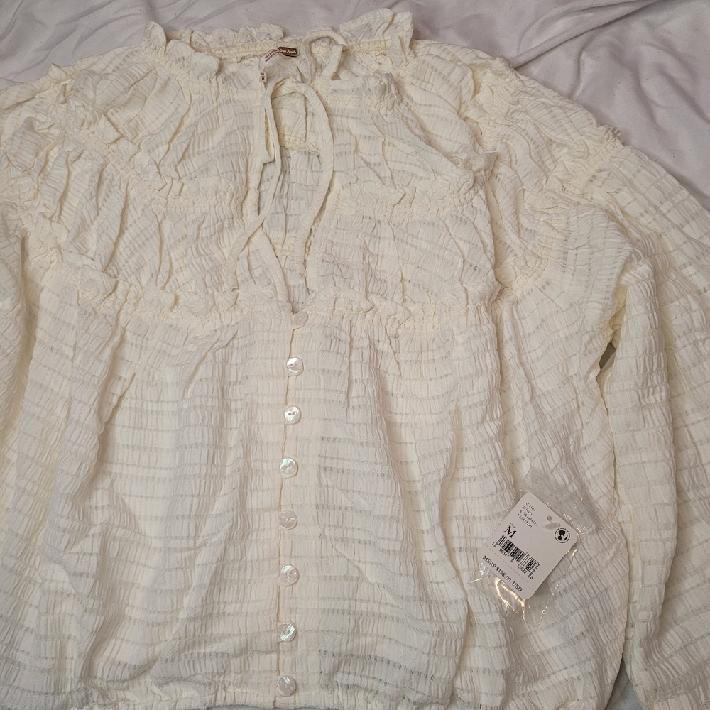Nwt FREE PEOPLE CROP LONG SLEEVE BLOUSE Size M - Picture 6 of 8